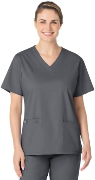 Wink WonderWORK Women's V-Neck Scrub Top, Pewter, S