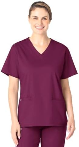 Wink WonderWORK Scrubs for Women, V-Neck Scrub Top - Wine, L