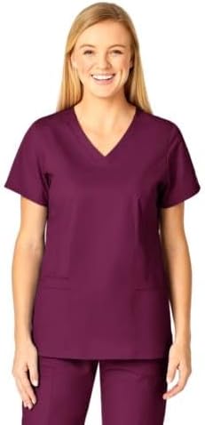Wink WonderWORK Women's Shaped V-Neck Scrub Top Wine